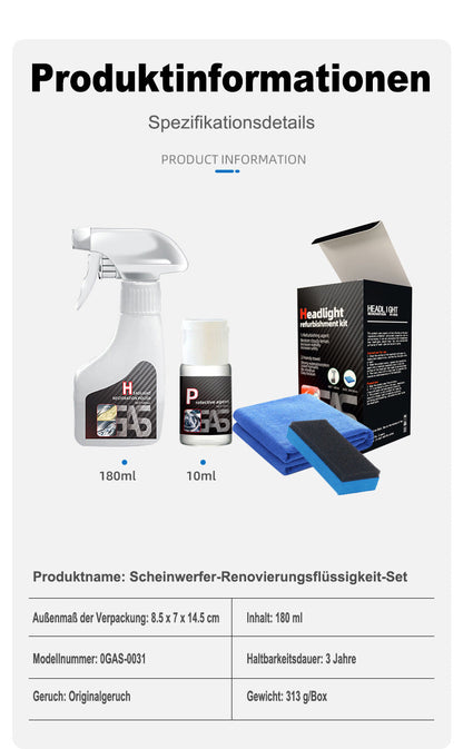 🔥Heißer Verkäufer 50% Rabatt💥Scheinwerfer-Restaurierungsflüssigkeitsset für Autos