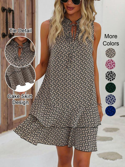 📢📢 40 % RABATT !! ⏰Damenkleid mit Schleife und geometrischem Muster
