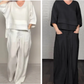 📢📢50 % Rabatt!! ⏰ V-Ausschnitt Top & Weite Hose: Atmungsaktiv, Asymmetrisch & Mit Taschen 👖🍂