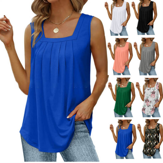 📢📢40 % RABATT !! ⏰Blumen-Camisole mit quadratischem Ausschnitt – Boho-Stil, seitlicher Schlitz, leicht & luftig ✨