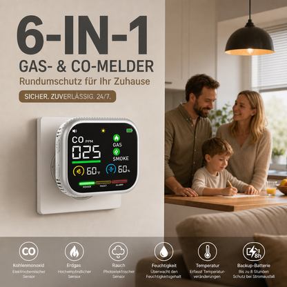 📢📢40 % Rabatt!!🏠✨Multigas‑Alarm mit LCD‑Display | CO‑, Gas‑ und Rauchmelder, Temperatur‑ und Luftfeuchtigkeitsüberwachung