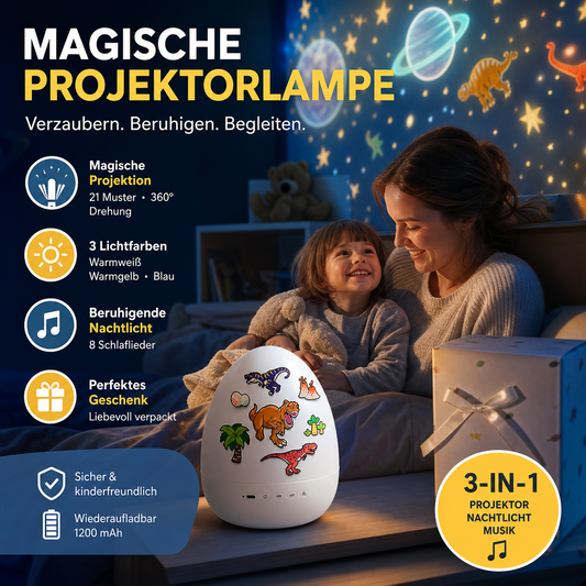 📢📢50% RABATT !!⏰ Dino-Ei-Nachtlicht-Projektor mit Musik – Timer, 360° drehbar – magisches Kinderzimmer! ✨