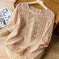 👚40% RABATT! 🌿 Damen Dünnes Stickerei-Shirt aus Atmungsaktiver Baumwolle & Leinen – Leicht & Luftig – Perfekt für Sommer & Urlaub – Kurzarm & Rundhals ✨