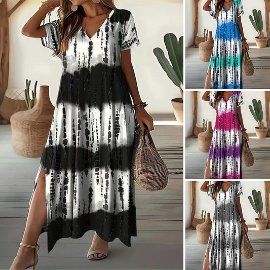 📢📢40% RABATT !!⏰Lässiges Kleid mit Farbverlauf und V-Ausschnitt für Damen