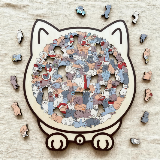 🎅Weihnachtsverkauf 50% Rabatt🐱135-Stk. Morandi-farbiges Katzenpuzzle aus Holz🎁