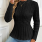 Damen Pullover mit grobem Strick, Rundhalsausschnitt und Peplum-Saum