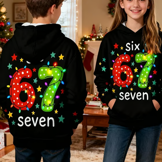 📢📢58% RABATT!!! 🎅Kinder Weihnachts-Kapuzenpullover mit „67“ Grafik-Print