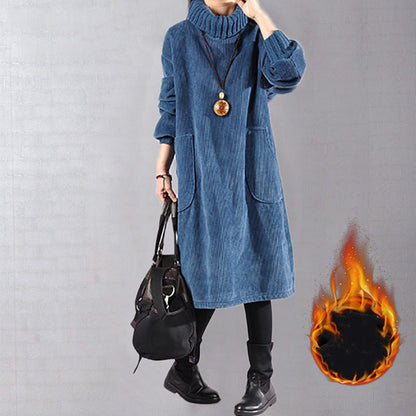 📢📢60% RABATT!!! 🎅Hochgeschlossenes, lockeres Maxikleid aus Cord für Damen