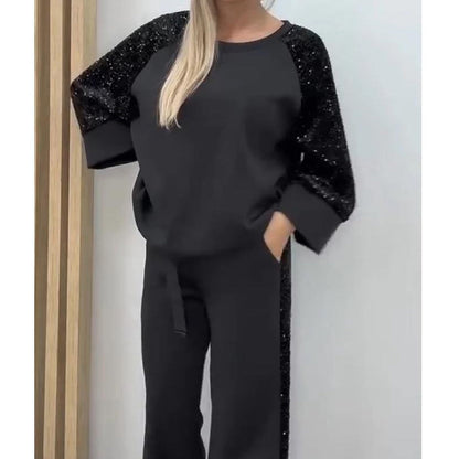 📢📢60 % Rabatt!! ⏰Sweatshirt- und Hosen-Set für Damen mit Paillettenbesatz