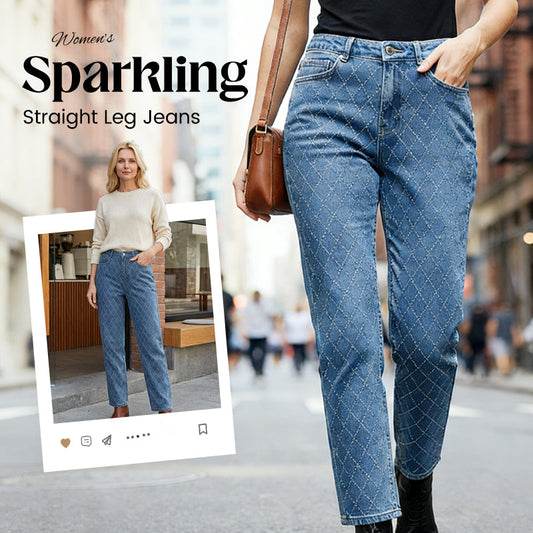 📢📢60 % Rabatt! ⏰🔥Heiße Verkaufsangebote - Damen funkelnde Straight-Leg-Jeans