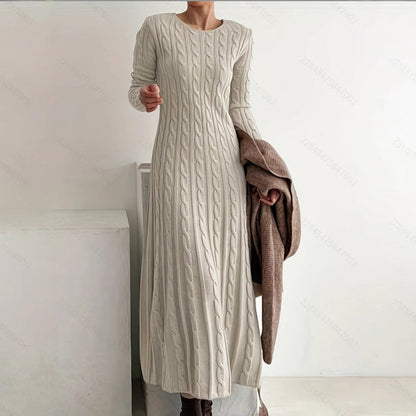👗Langärmliges Strickkleid für Damen mit Zopfmuster