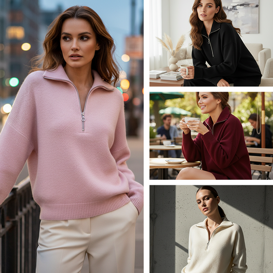 📢📢60 % Rabatt!! ⏰Damen-Pullover mit Viertelreißverschluss