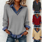 📢📢60 % Rabatt!! ⏰Damen-Oberteil aus Patchwork-Denim mit Kragen, 2-teilig, aus Kunstleder
