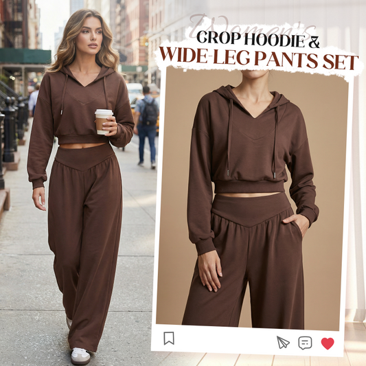 📢📢60 % Rabatt!! ⏰Damen-Set aus kurzem Hoodie und weit geschnittener Hose
