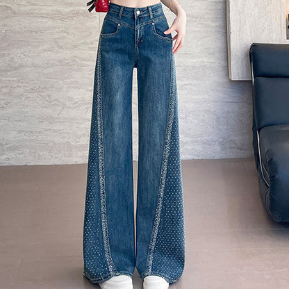 Damen Jeans mit Strassbesatz und weitem Bein