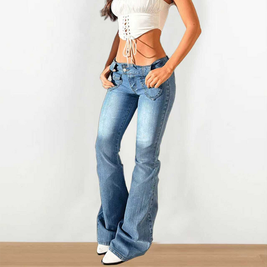 🔥Solange der Vorrat reicht 40 % Rabatt!🎉Damen-Freizeithose mit niedriger Leibhöhe und ausgestelltem Bein