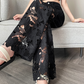 Women’s Spliced Hot Rhinestones Printing Hollow Pants