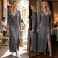 📢📢50% RABATT! ⏰ Langärmliges Maxikleid mit V-Ausschnitt für Damen – Elegant und bequem für jeden Anlass ✨🌸