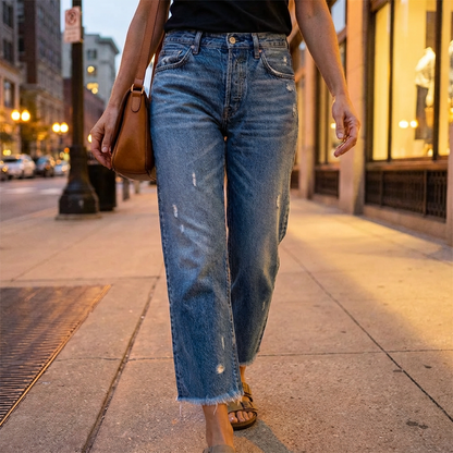 📢📢35% RABATT !!⏰Damen-Retro-Cropped-Straight-Leg-Jeans👖