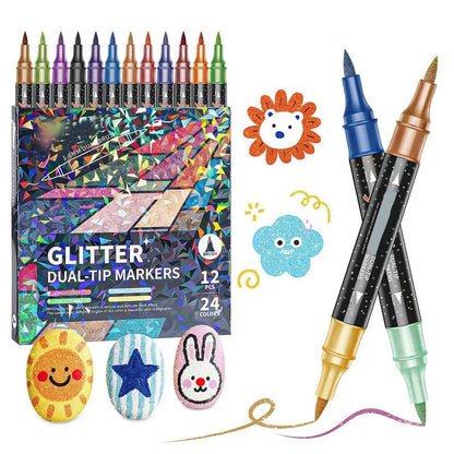 ✨ JETZT 50 % RABATT! !✨96-Farben Dual-Tip Glitzer-Marker Set – Glitter & Fine Tip, Lebendige Farben & Perfekt Für Kunst, Basteln & Handlettering 🖌️