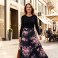 Women's Long Sleeve Floral Print Spliced Dress