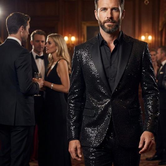 📢📢50% RABATT! ⏰Herren Smoking-Anzug in Schwarz mit Glitzer