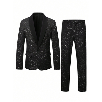 📢📢50% RABATT! ⏰Herren Smoking-Anzug in Schwarz mit Glitzer