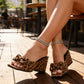 📢📢50 % Rabatt!! ⏰ Slip-On-Sandalen mit Absatz und Leopardenmuster – Blockabsatz, Schleifenverzierung und auffälliges Muster (Größen 36–43)