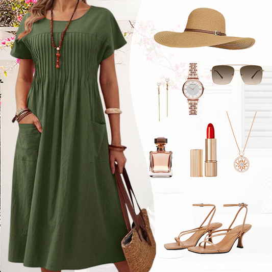 👗 50% RABATT! ✨ Faltenkleid für Damen mit Kurzen Ärmeln & Taschen – Bequem, Leicht & Perfekt für Den Sommer ☀️