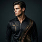 Men's Casual Retro Long Sleeve Zip-Up Polo Shirt