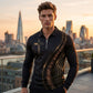 Men's Casual Retro Long Sleeve Zip-Up Polo Shirt