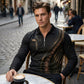 Men's Casual Retro Long Sleeve Zip-Up Polo Shirt