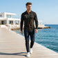 Men's Casual Retro Long Sleeve Zip-Up Polo Shirt