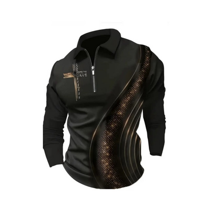 Men's Casual Retro Long Sleeve Zip-Up Polo Shirt