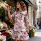 Women's Floral Print Half-Sleeve Tiered Ruffle Dress