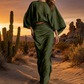 Elegant Batwing Sleeve Top & Ruched Skirt Set