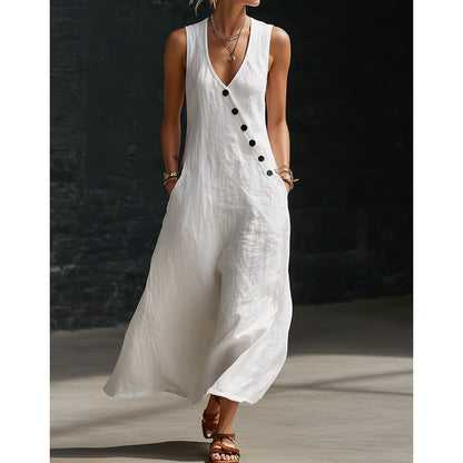 🔥Solange der Vorrat reicht 🎉Ärmelloses Maxikleid für Damen mit V-Ausschnitt und Taschen