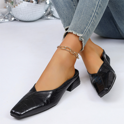 Women's Square Toe Block Heel Mules