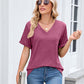 Damen V-Ausschnitt Kurzarm Freizeit-T-Shirt