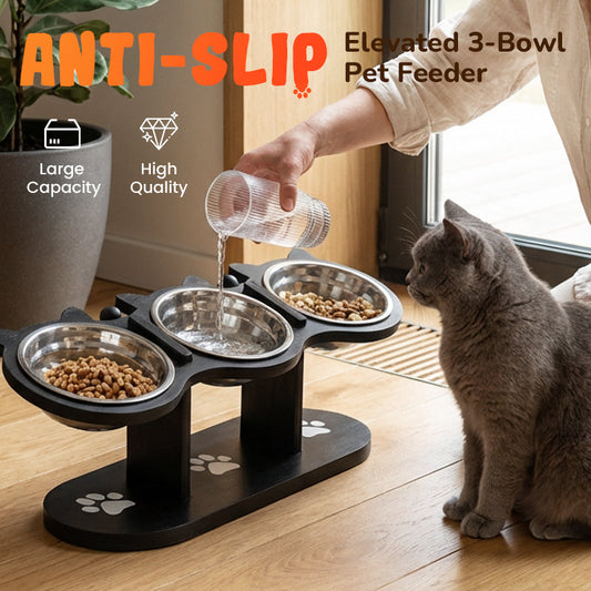 🐾40 % Rabatt!!🐱🐶 Rutschfester erhöhter Futtertrog 🥣 mit 3 Schalen für Haustiere 💖