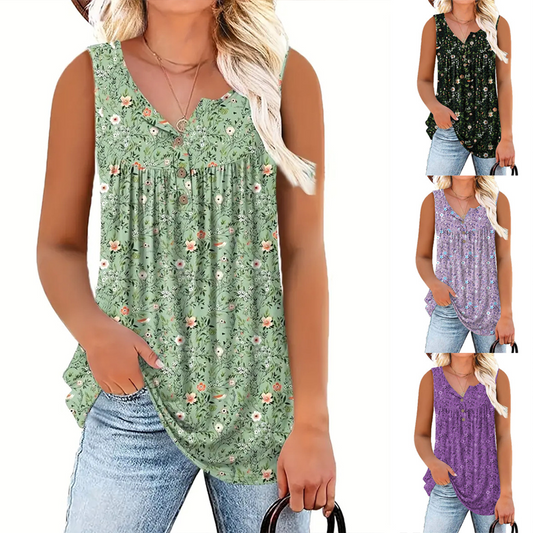 Ärmelloses Top mit Print und Knöpfen für Damen