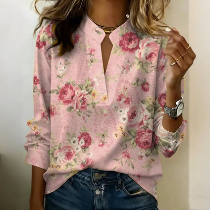 Women's Floral Print V-Neck Blouse