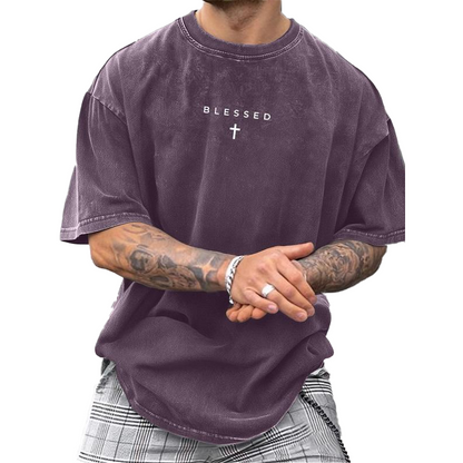 📢📢 40 % RABATT !! ⏰Vintage-T-Shirt für Herren mit Kreuz- und Buchstabenprint