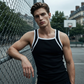 Herren-Muscle-Tanktop mit kontrastfarbener Paspel und Rippbündchen