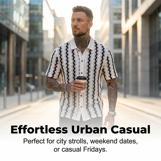 📢📢40 % RABATT !! ⏰Herren-Shirt mit kurzen Ärmeln im Retro-Look und geometrischem Strickmuster