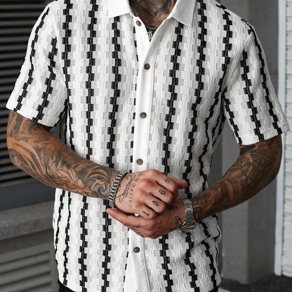 📢📢40 % RABATT !! ⏰Herren-Shirt mit kurzen Ärmeln im Retro-Look und geometrischem Strickmuster