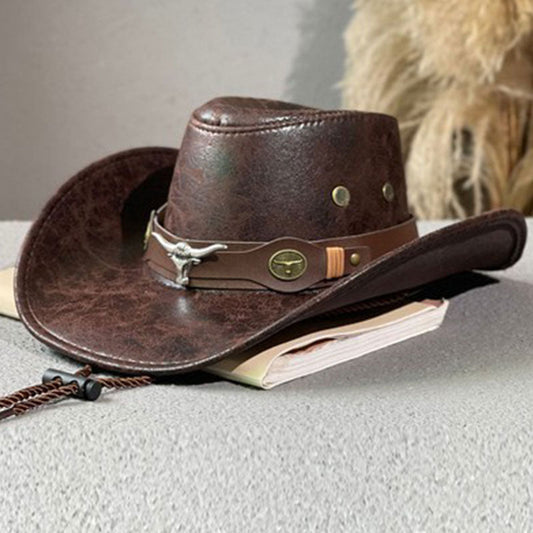 📢📢40% RABATT !!⏰Vintage-Cowboyhut mit breiter Krempe & Riemen – PU, verstellbar & einheitsgröße – Perfekt für Western-Look & Sommerfestivals 🌾