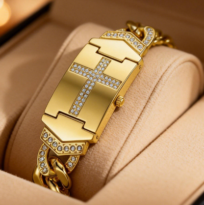 📢📢50% Rabatt  !!!⏰Wasserdichte goldene Armbanduhr mit Kreuz-Klappdeckel-Design