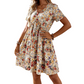 Sommerkleid für Damen mit Blumenmuster, V-Ausschnitt und kurzen Ärmeln