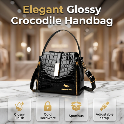 👜 BEGRENZTE ZEIT 50% RABATT! ✨ Glänzende Krokodilmuster Damenhandtasche – Strukturiert, Goldene Beschläge, Geräumig & Schick 💼